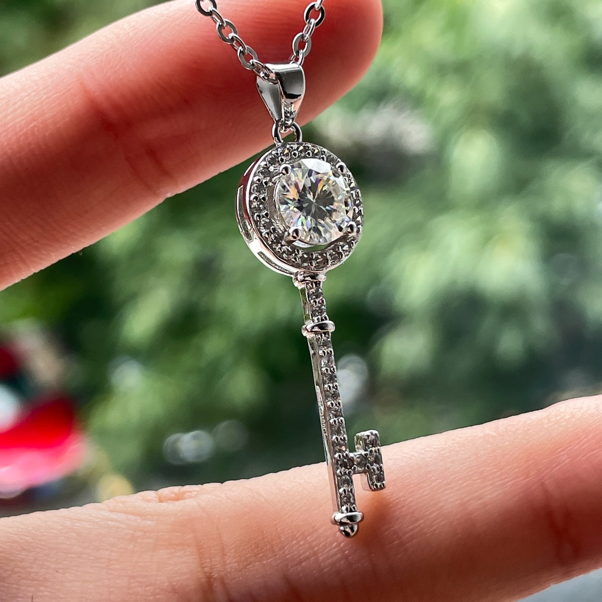 Sterling Silver Key Moissanite Necklace