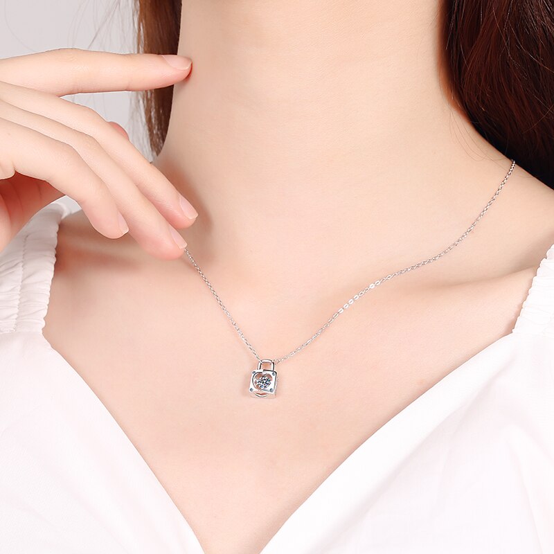 Moissanite Lock Sterling Silver Necklace Australia