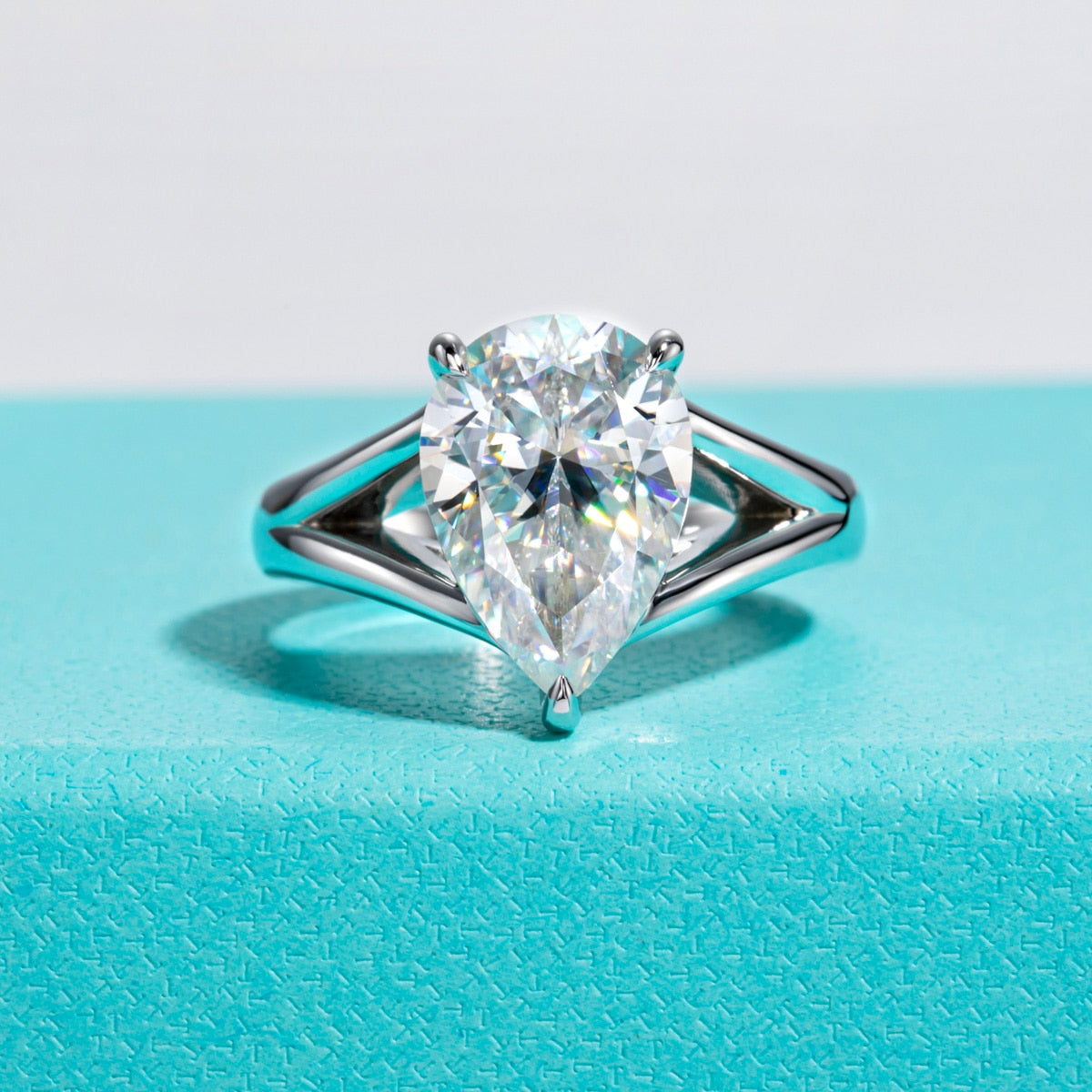 5 Carat Pear Shape Moissanite Diamond Ring Sterling Silver