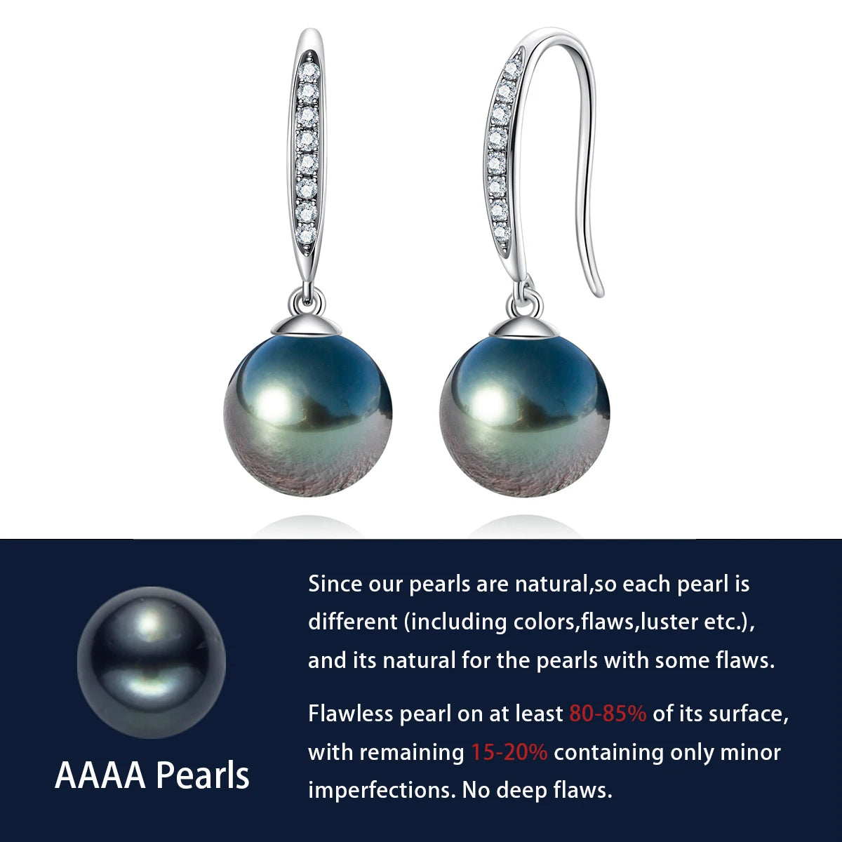 10K White Gold Tahitian Black Pearl Earrings