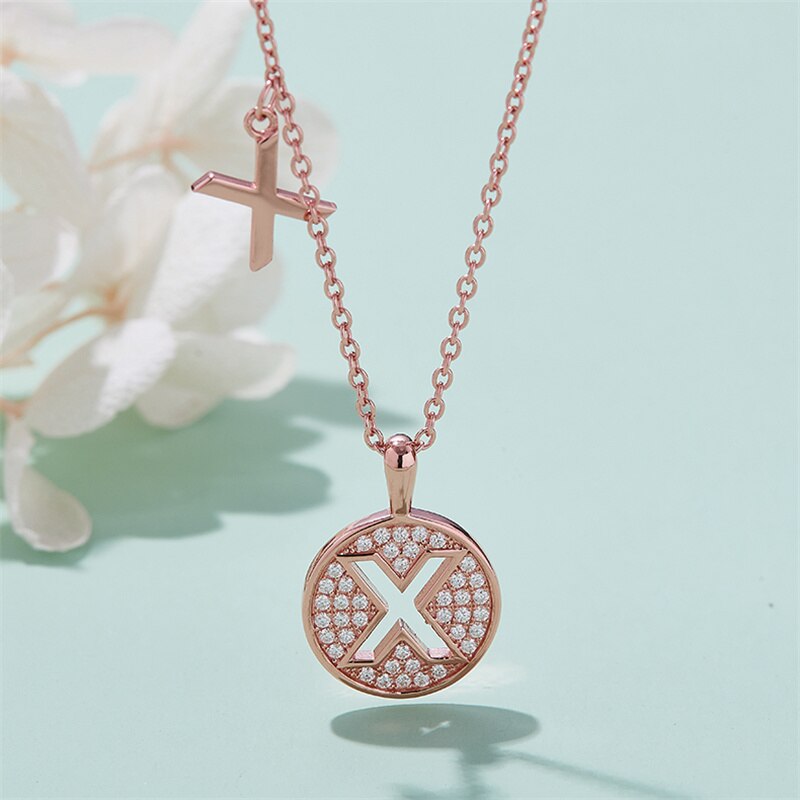 Moissanite Initial Necklace Pendant 925 Sterling Silver 18K Rose Gold Plated