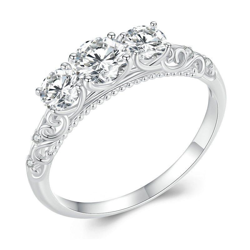 3 Stone Moissanite Diamond Ring Sterling Silver Vintage Ring UK