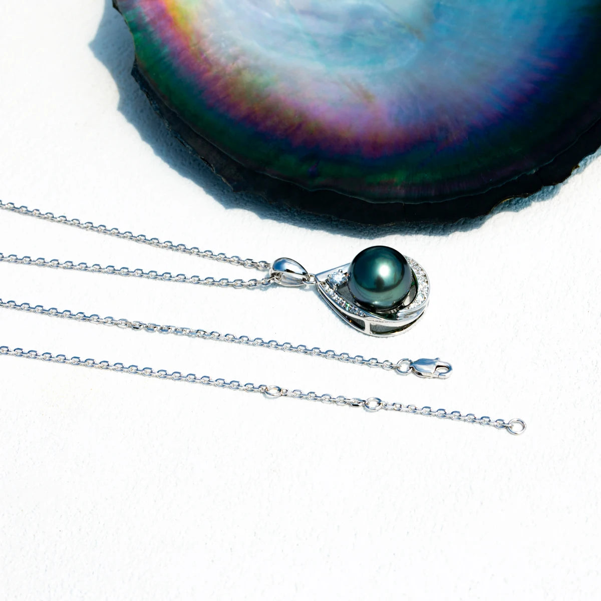 Black Pearl Moissanite Diamond Pendant Necklace