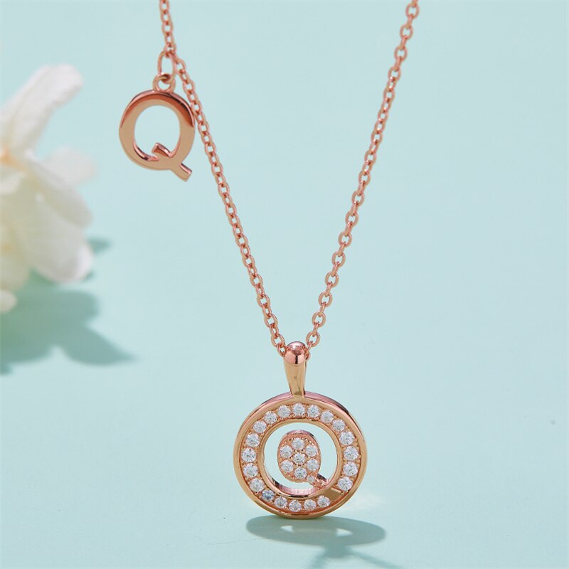 Moissanite Initial Necklace Pendant 925 Sterling Silver 18K Rose Gold Plated