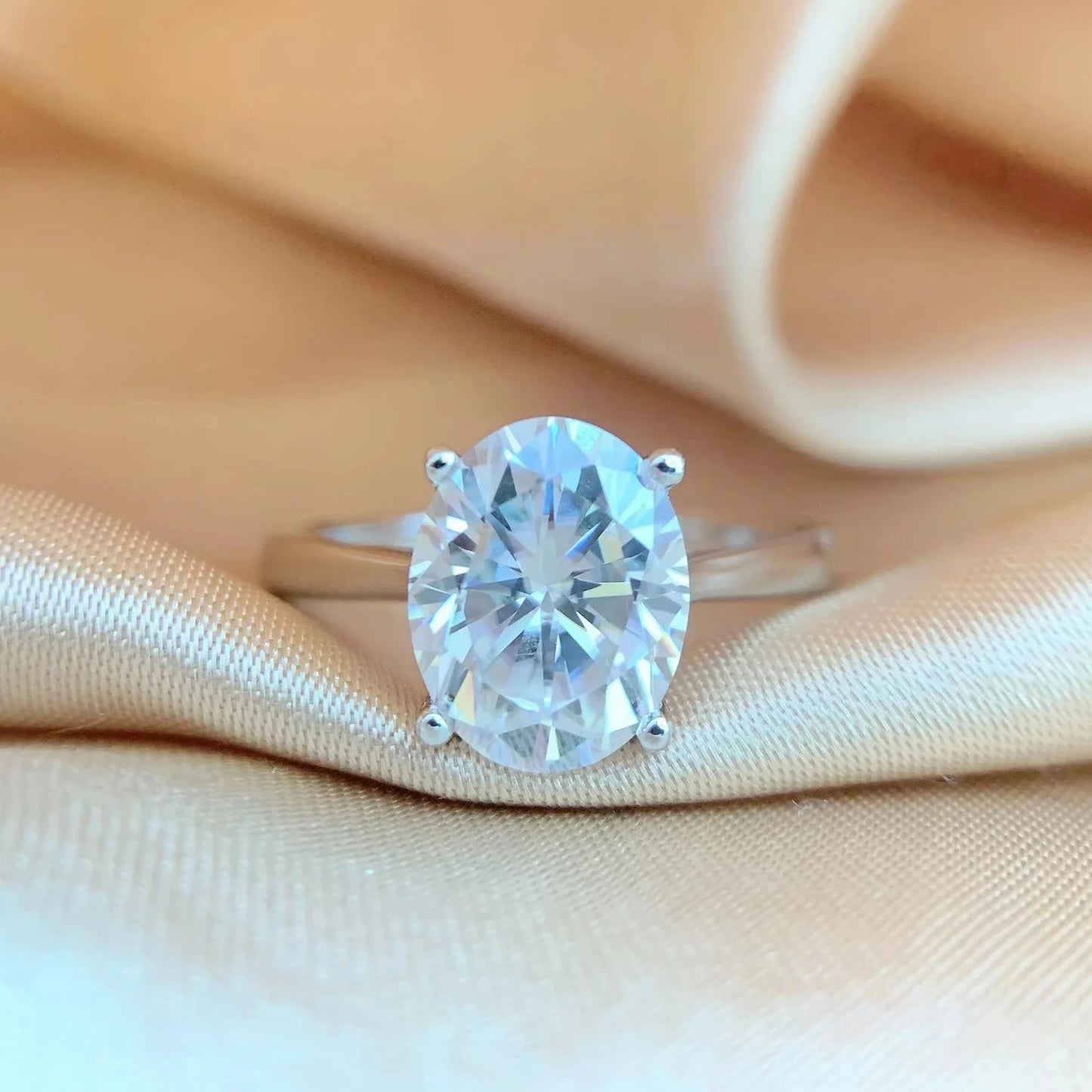 2 Carat Oval Cut Moissanite Solitaire Engagement Ring 925 Sterling Silver