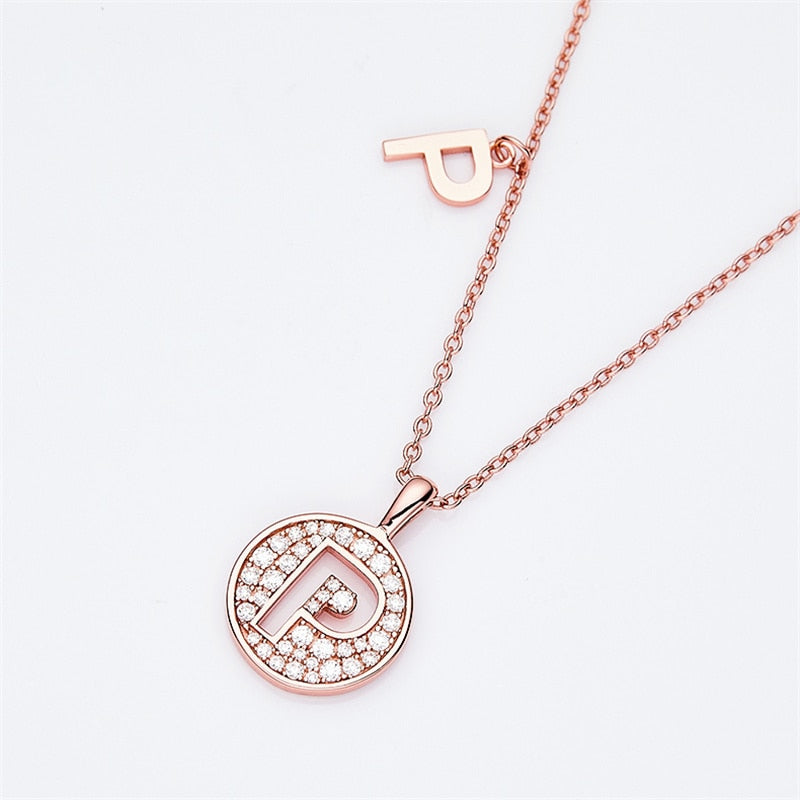 Moissanite Initial Necklace Pendant 925 Sterling Silver 18K Rose Gold Plated