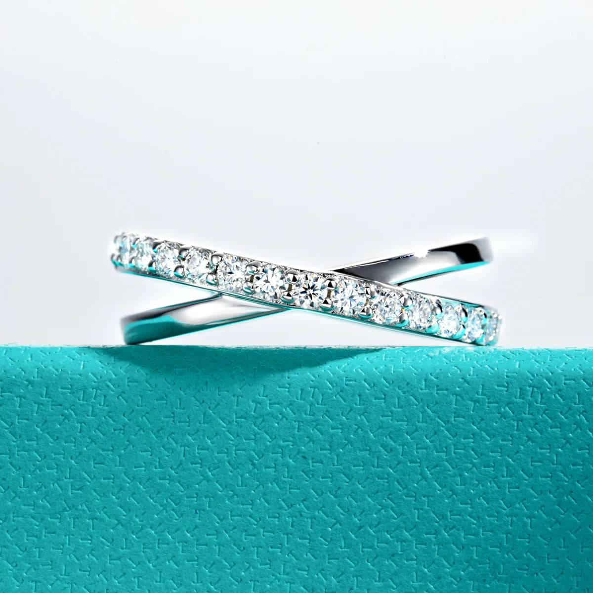Moissanite Cross Band Half Eternity Ring