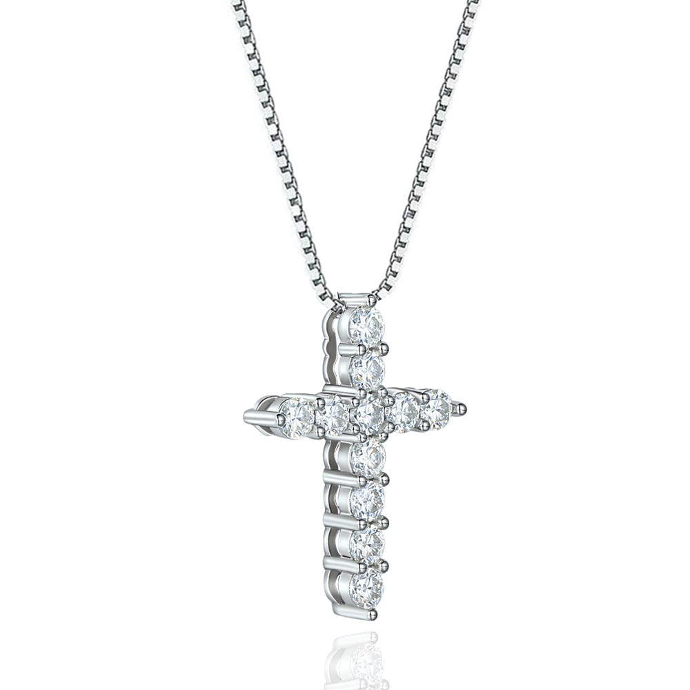 Moissanite Diamond Sterling Silver Cross Pendant UK