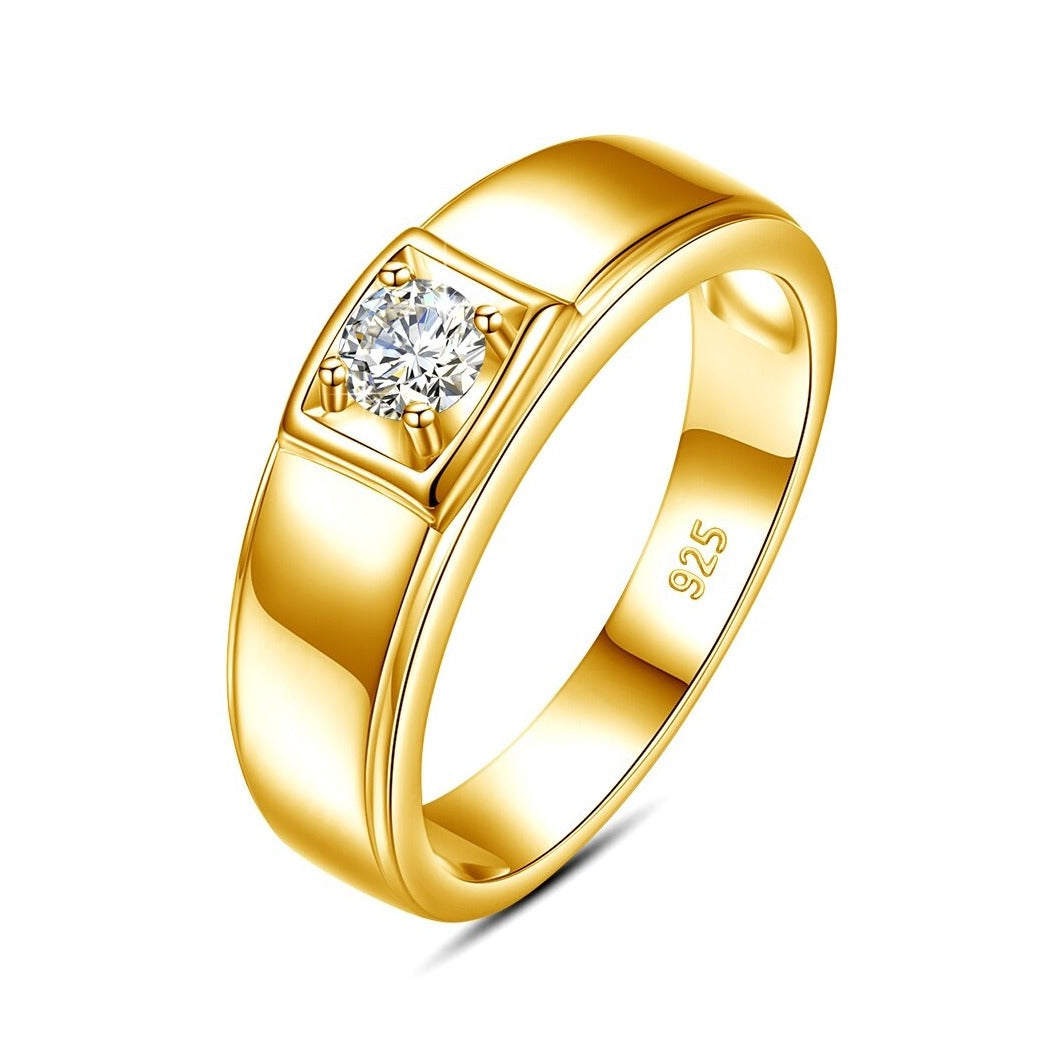 Mens Moissanite Diamond Ring Yellow Gold