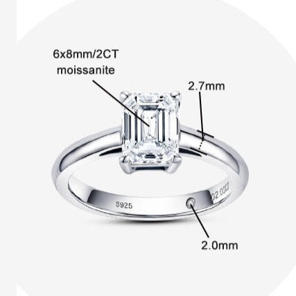 2 Carat Emerald Cut Moissanite Diamond Engagement Ring