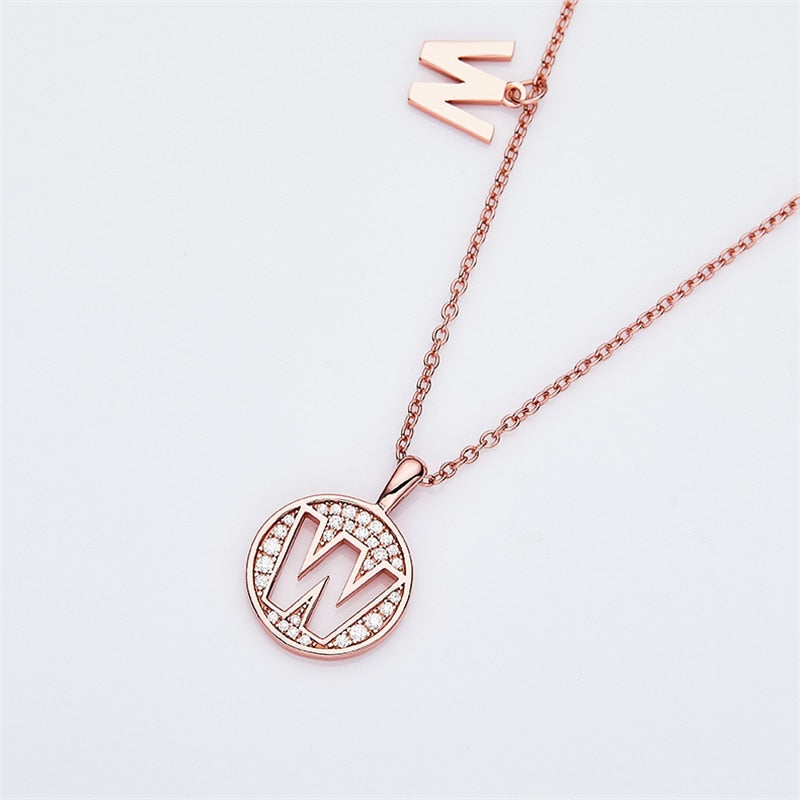 Moissanite Initial Necklace Pendant 925 Sterling Silver 18K Rose Gold Plated