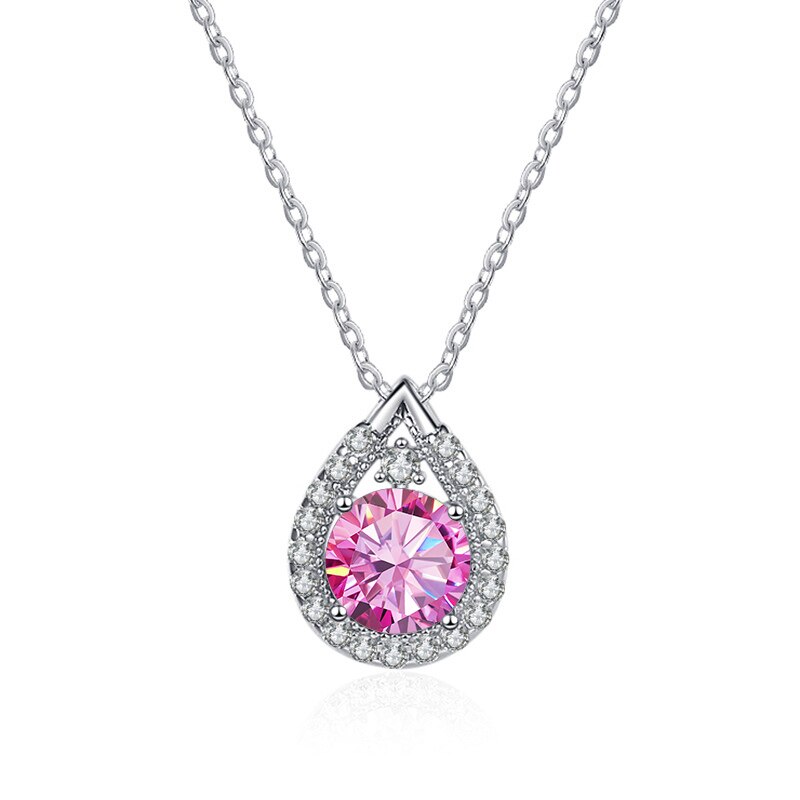 1 Carat Pear Shape Halo Moissanite Pendant Sterling Silver Necklace UK