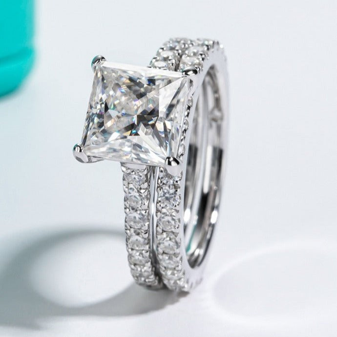 Sterling Silver Moissanite Diamond Ring Set UK