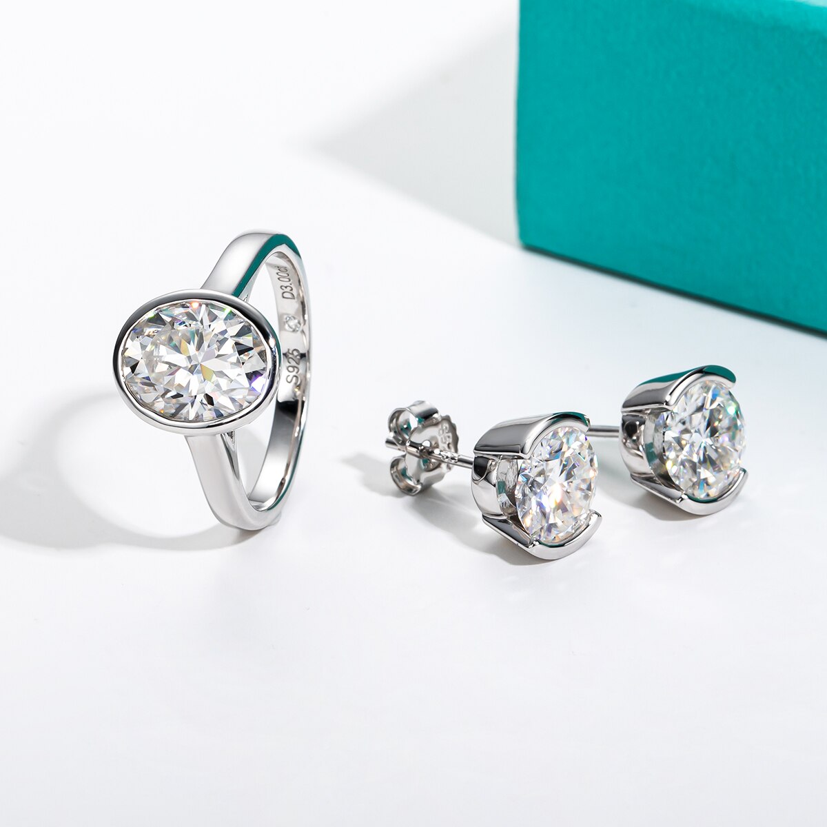 Holloway Jewellery Bezel Moissanite Ring Earrings Set