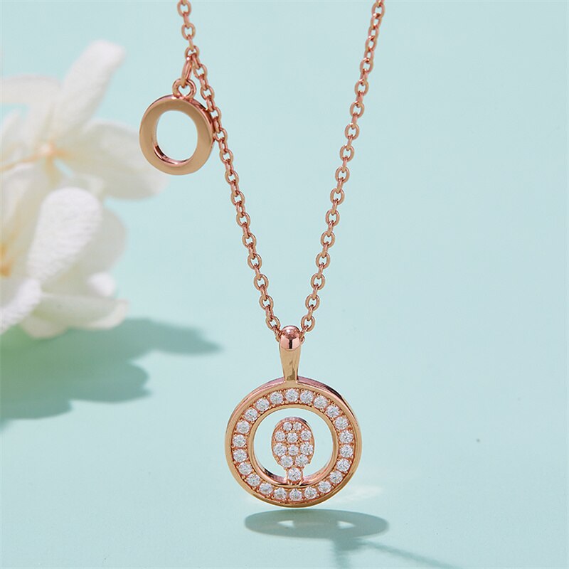 Moissanite Initial Necklace Pendant 925 Sterling Silver 18K Rose Gold Plated