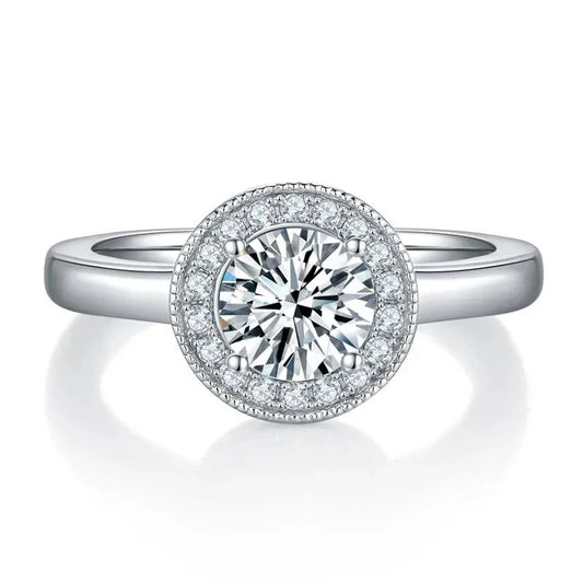 1ct Moissanite Diamond Halo Engagement Ring Sterling Silver