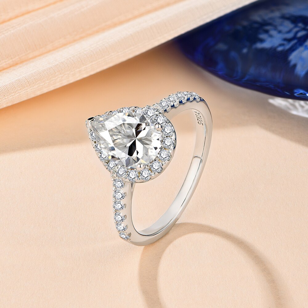 Pear Shape Moissanite Diamond Ring Sterling Silver