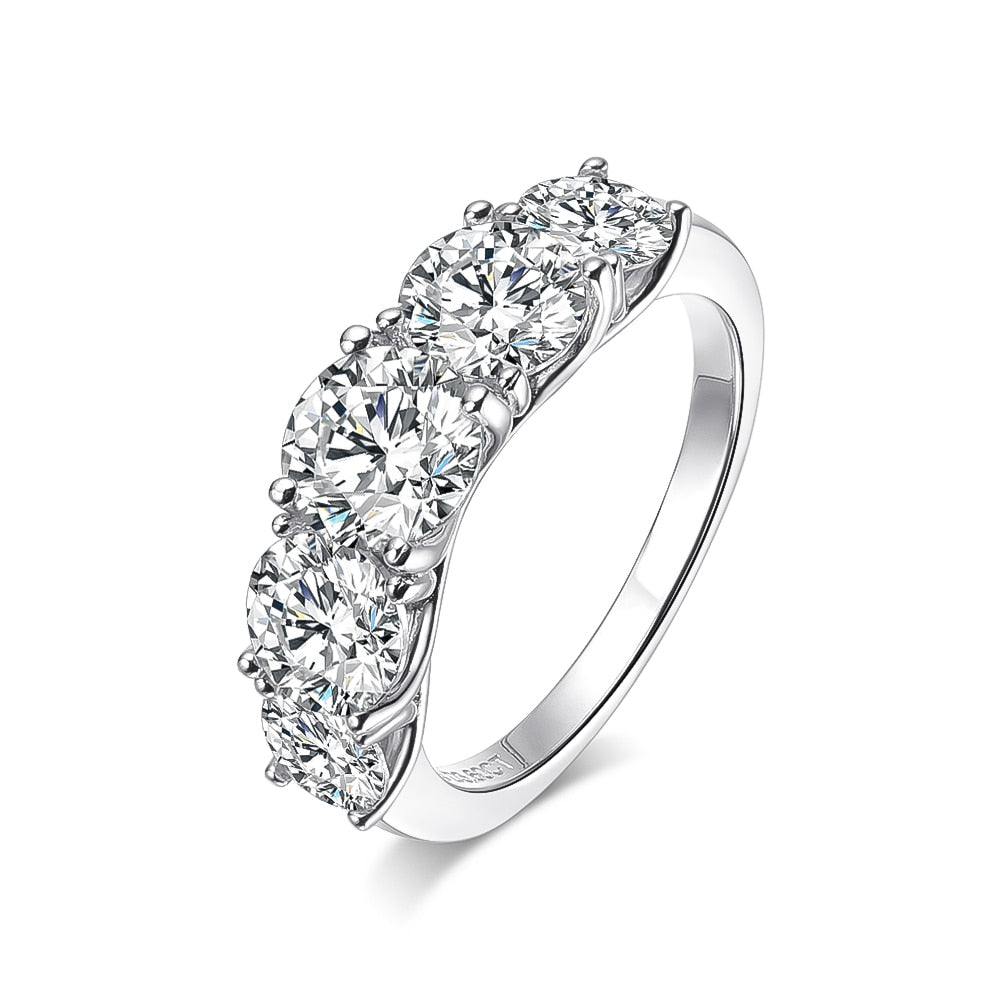 3.6cttw 5 Stone Moissanite Diamond Ring Sterling Silver