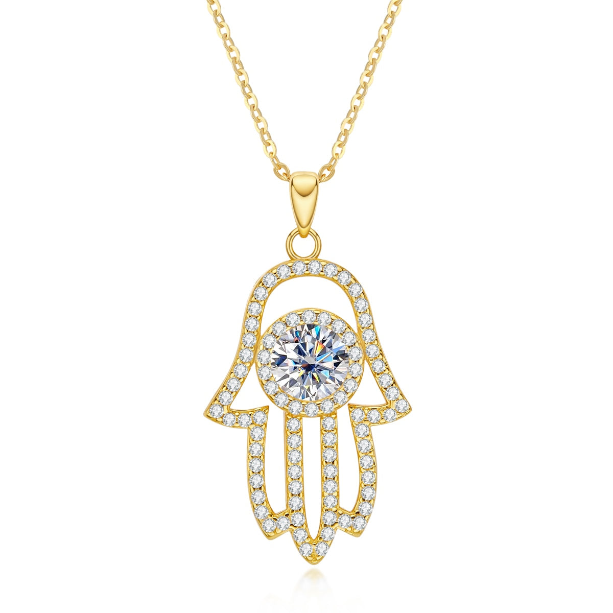 Hamsa Hand Evil Eye Necklace Moissanite Diamond Pendant