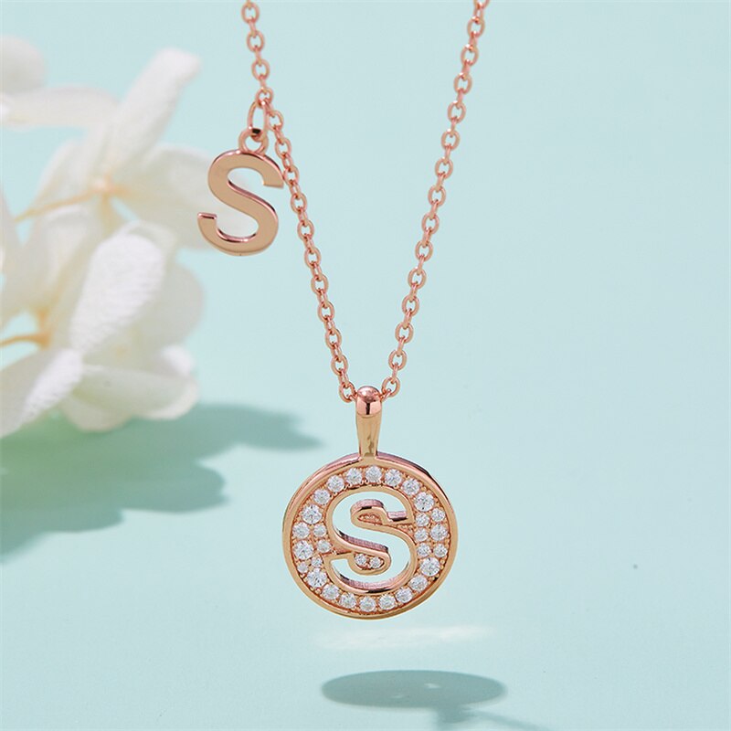 Moissanite Initial Necklace Pendant 925 Sterling Silver 18K Rose Gold Plated