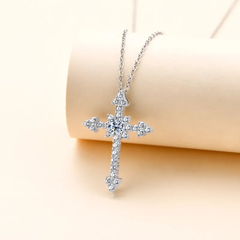 Sterling Silver Moissanite Cross Pendant