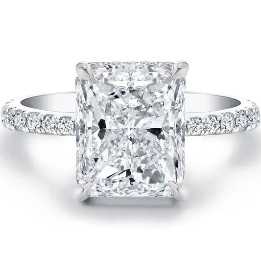 4ct Radiant Cut Moissanite Diamond Engagement Ring Sterling Silver