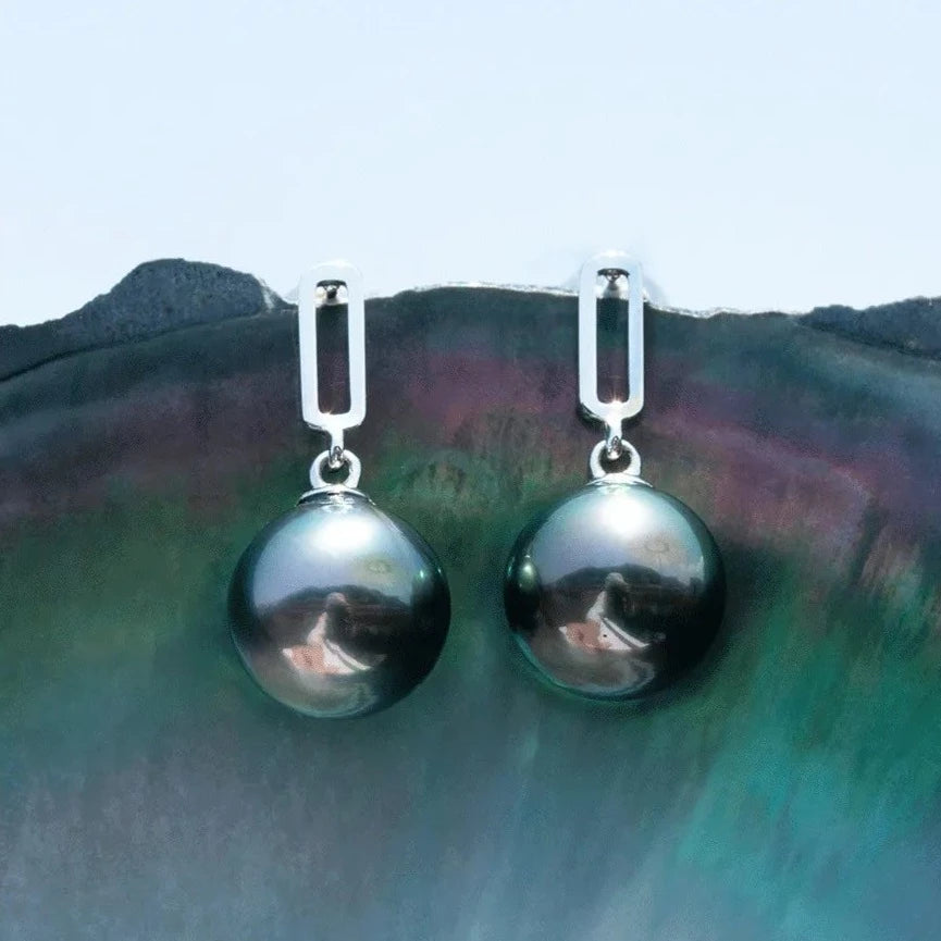 Tahitian Black Pearl Drop Earrings
