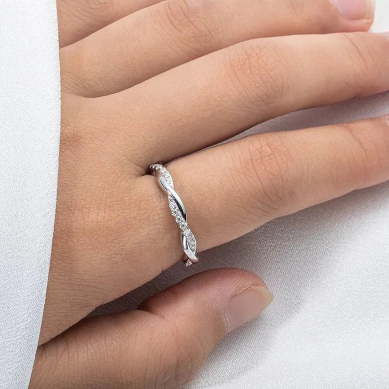 1.3mm Moissanite Wedding Band 925 Sterling Silver Half Eternity Ring