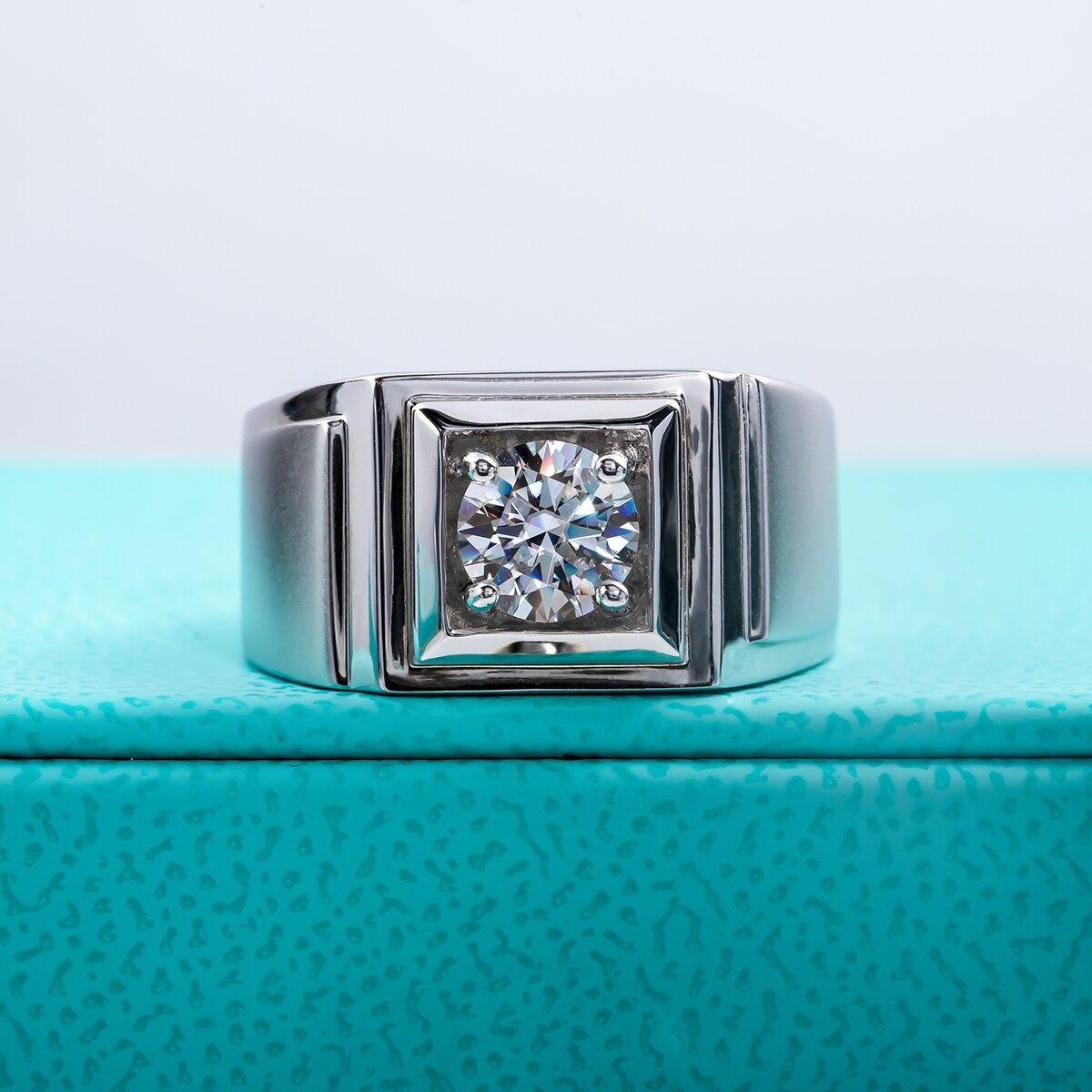 1 Carat Moissanite Diamond Sterling Silver Mens Ring