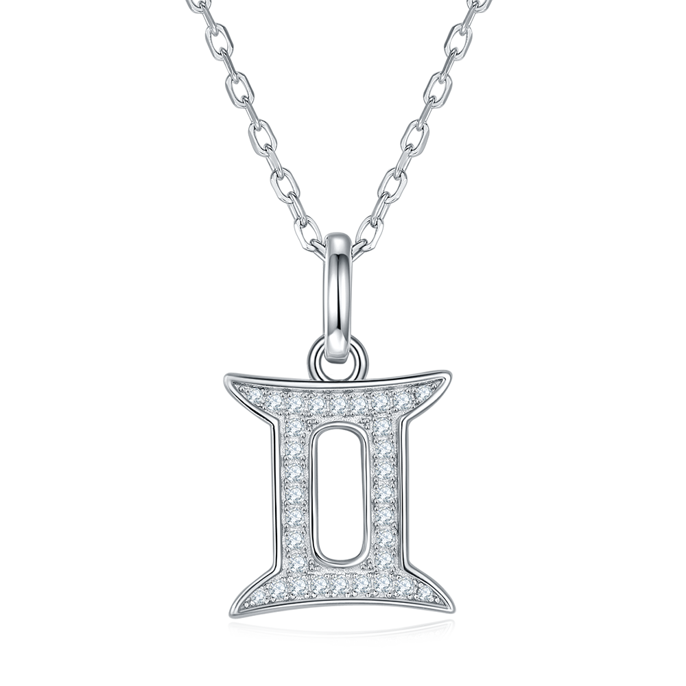 Gemini Sterling Silver Star Sign Moissanite Diamond Pendant