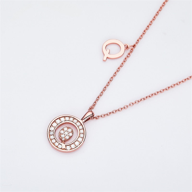 Moissanite Initial Necklace Pendant 925 Sterling Silver 18K Rose Gold Plated