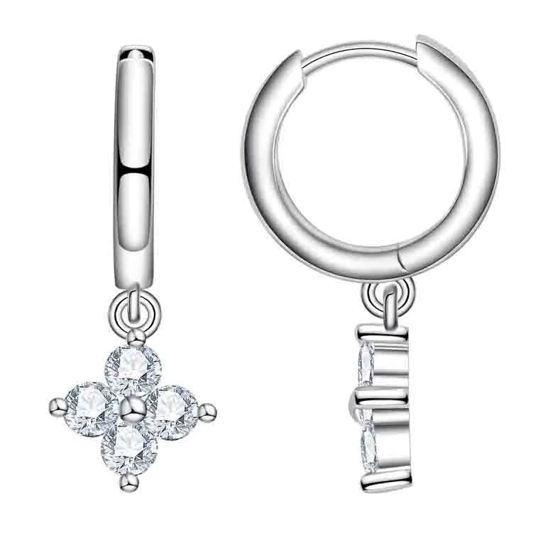 3mm Moissanite Diamond Huggie Hoop Drop Earrings Sterling Silver