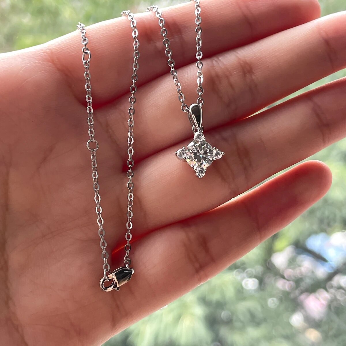 Sterling Silver Moissanite Diamond Star Pendant Necklace