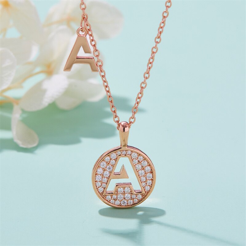 Moissanite Initial Necklace Pendant 925 Sterling Silver 18K Rose Gold Plated