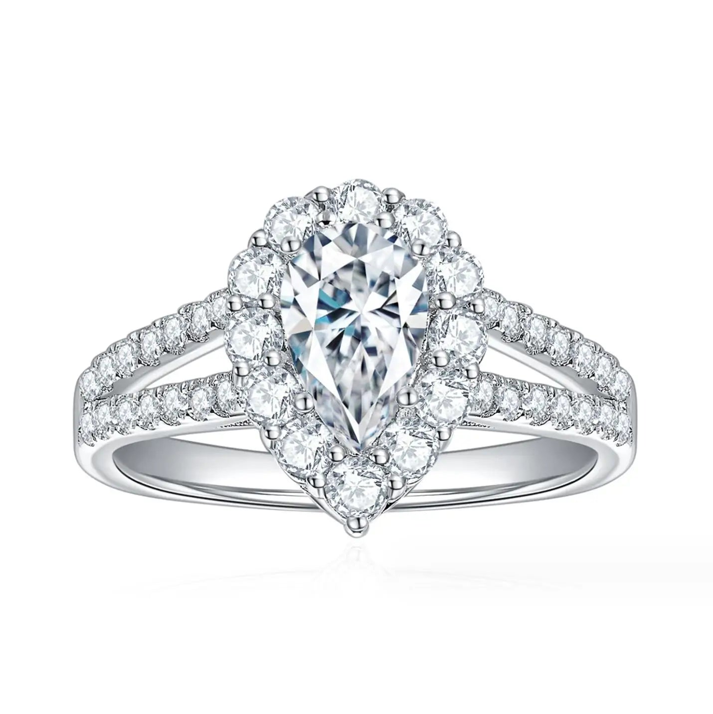 1 Carat Pear Shape Moissanite Diamond Ring Sterling Silver
