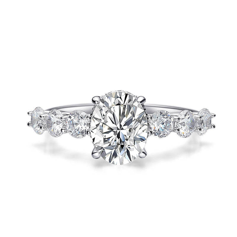2ct Oval Cut Moissanite Diamond Engagement Ring Sterling Silver