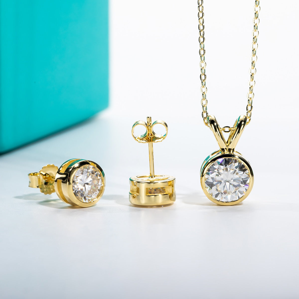 Jewellery Set 2ct Bezel Set Moissanite Necklace and 1ct Moissanite Earrings