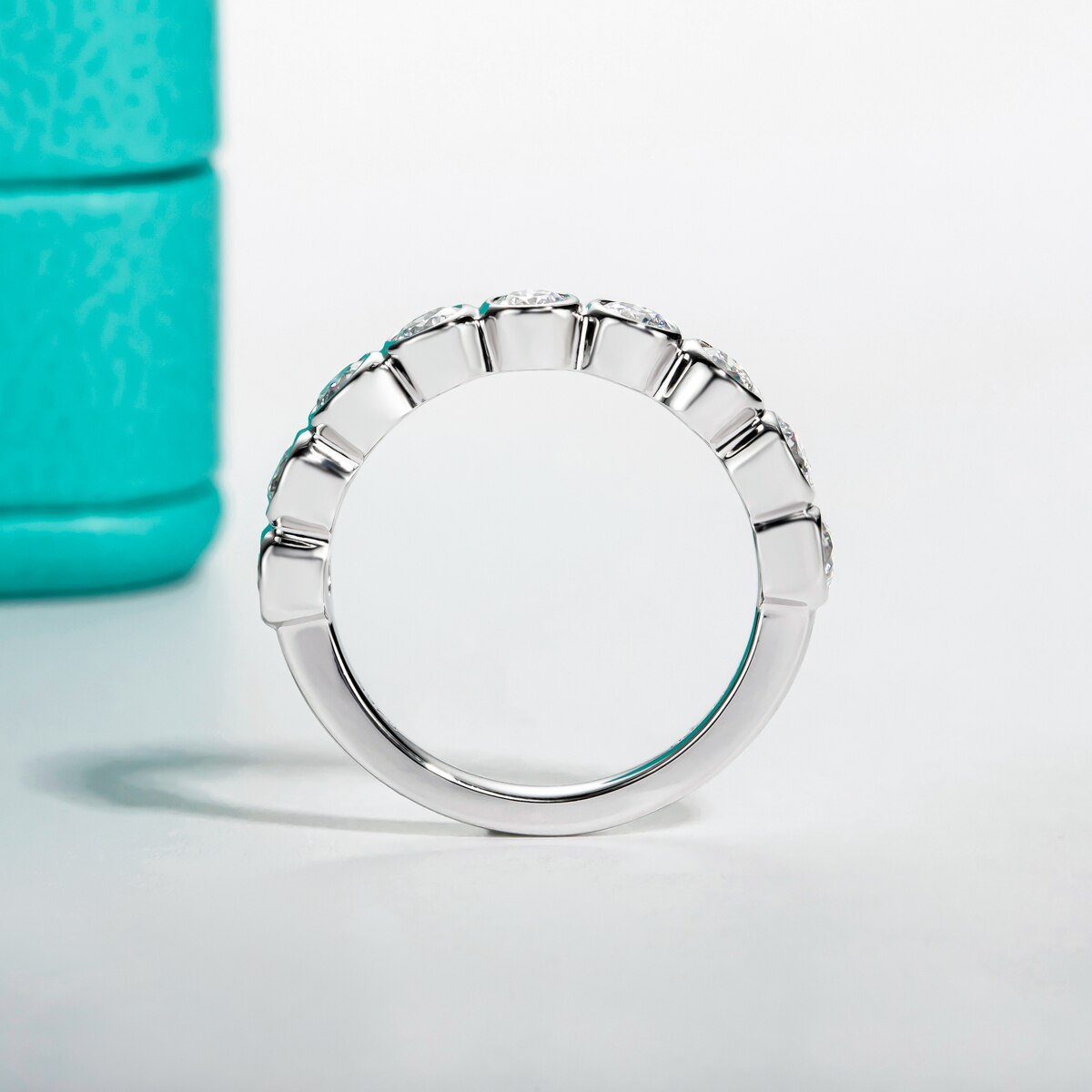 Holloway Jewellery Moissanite Diamond Half Eternity Bezel Ring