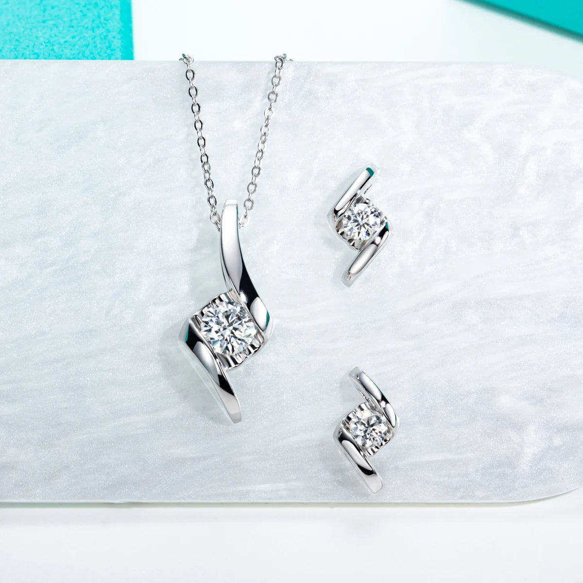 Holloway Jewellery Moissanite Pendant Necklace Stud Earrings Set