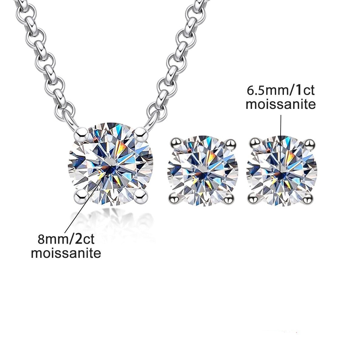 2ct Moissanite Necklace 1ct Earrings Jewellery Set