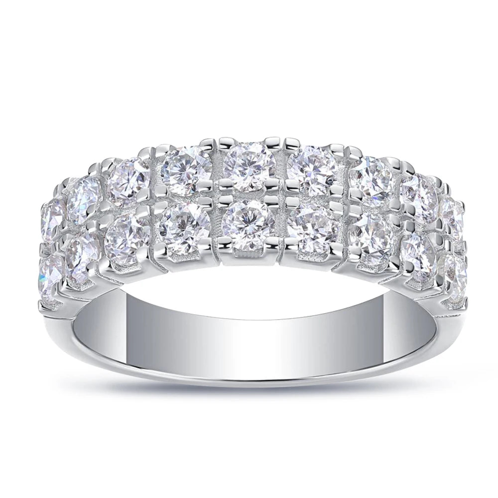 2.5mm Moissanite Diamond Half Eternity Double Row Ring Sterling Silver