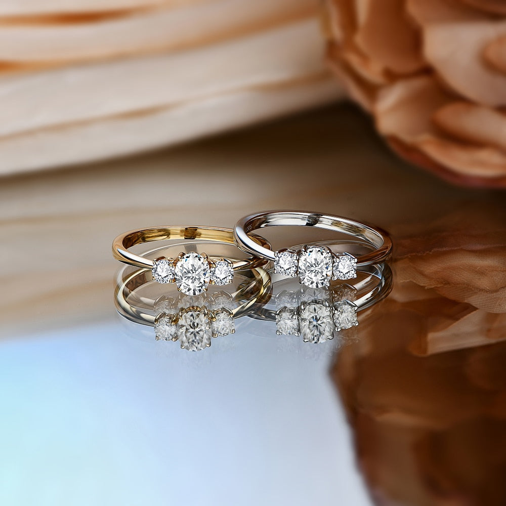 three stone gold ring oval cut moissanite Hollowayjewellery UK