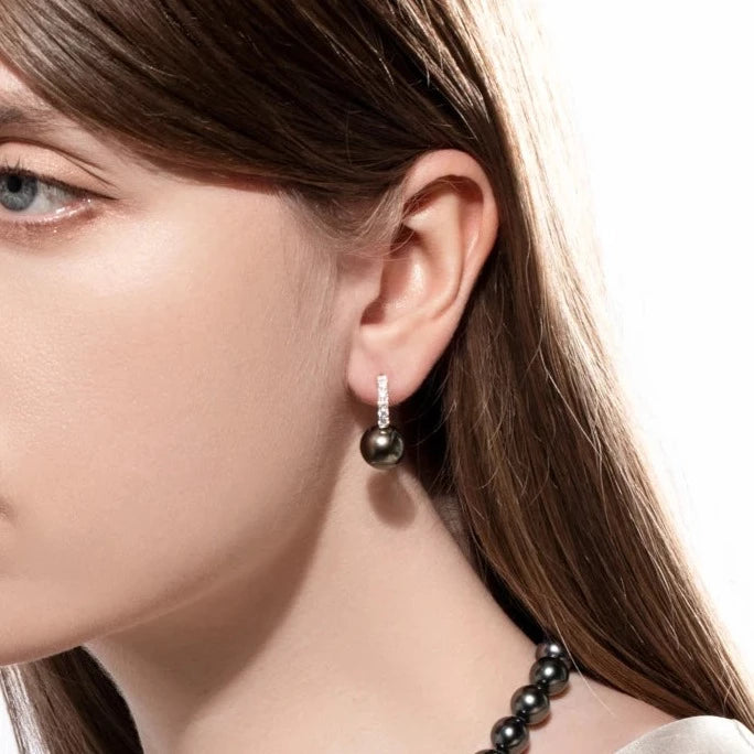 Holloway Jewellery Tahitian Black Pearl Moissanite Earrings AU