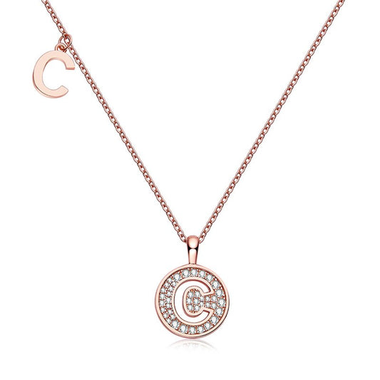 Moissanite Initial Necklace Pendant 925 Sterling Silver 18K Rose Gold Plated