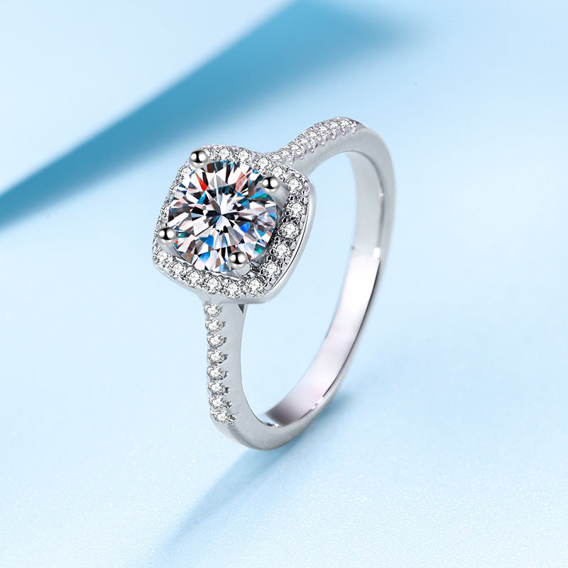 Sterling Silver Moissanite Engagement Ring Set