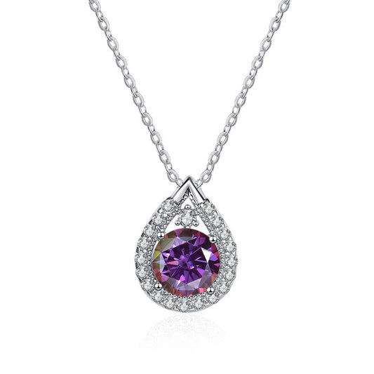 Halo Moissanite Pendant Sterling Silver Necklace UK