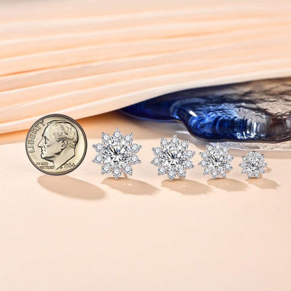Lotus Flower Moissanite Diamond Stud Earrings 925 Sterling Silver (1/2ct, 1ct, 2ct and 3ct options)