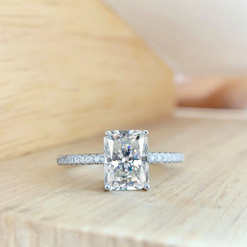 3 Carat Rectangle Moissanite Sterling Silver Engagement Ring