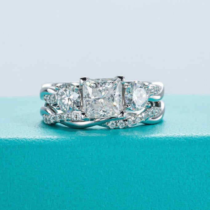 Moissanite Engagement Ring Wedding Band