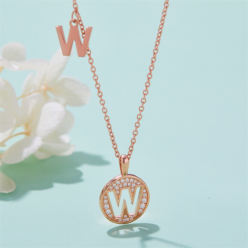 Moissanite Initial Necklace Pendant 925 Sterling Silver 18K Rose Gold Plated